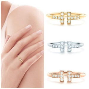 新作 ★ティファニー 偽物 T コレクション★ワイヤーリング★ダイヤモンド 3色 Tiffany1