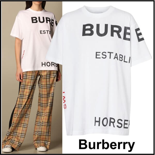 【バーバリー】プリントコット オーバーサイズTシャツt25 80171031