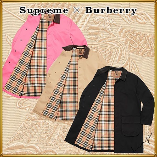 【シュプリーム x バーバリー 偽物】コラボ レザートレンチコート 3色 Burberry04