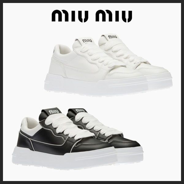 miumiu 厚底スニーカー 偽物 レザー スケータースニーカー ロゴ 2色 5E838D_A21_F0967_F_005