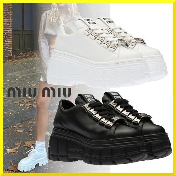 miumiu 厚底スニーカー 偽物 レザー プラットフォーム miu8801