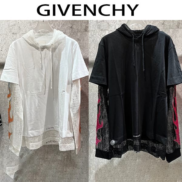 最新で絶対欲しい！ジバンシィ 偽物 メッシュ＆コットン フード付きTシャツ 2色 BM71K43YGS-001