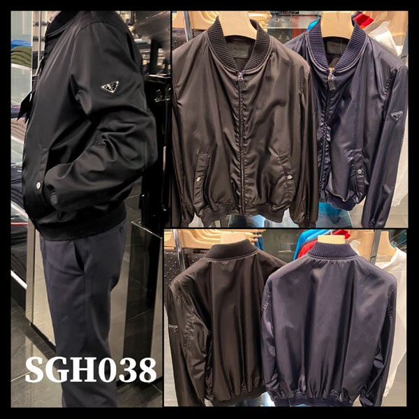 プラダ ボンバー ナイロン ブルゾン 偽物 三角ロゴ ジャケット 黒 SGH038