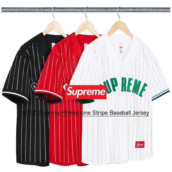 韓国 偽物 tシャツ シュプリーム Supreme Rhinestone Stripe Baseball Jersey ベースボールシャツ