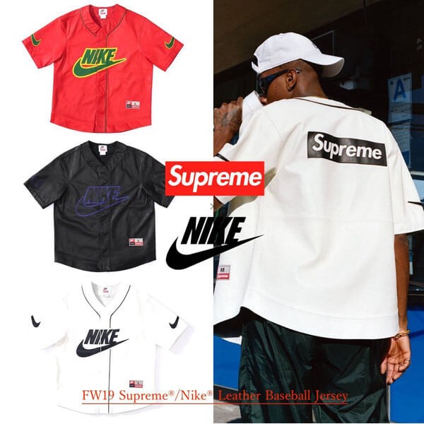 FW19 シュプリーム ナイキ スーパーコピー Leather Baseball Jersey ベースボールシャツ