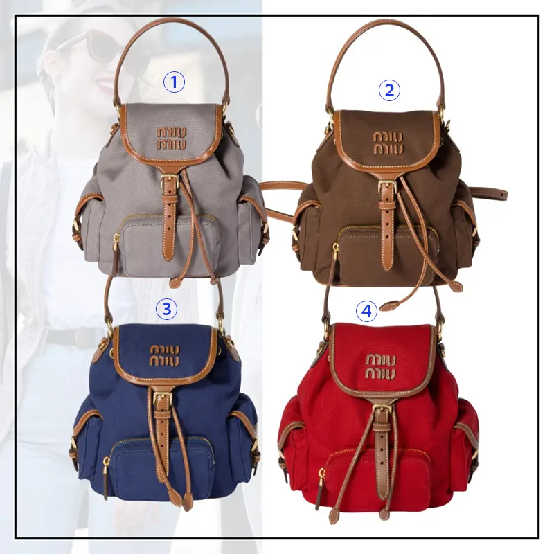 ミュウミュウ 並行輸入品 キャンバスxレザー バックパック 4色 miu0609