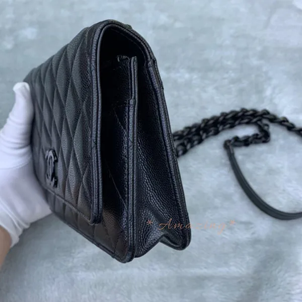 希少♪オシャレなオールブラックシャネル チェーンウォレット パチモン cc11266